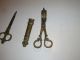 Antique Ornate Candlewick Shears & Scissors In Figural Case & Brass Wax Press Metalware photo 9