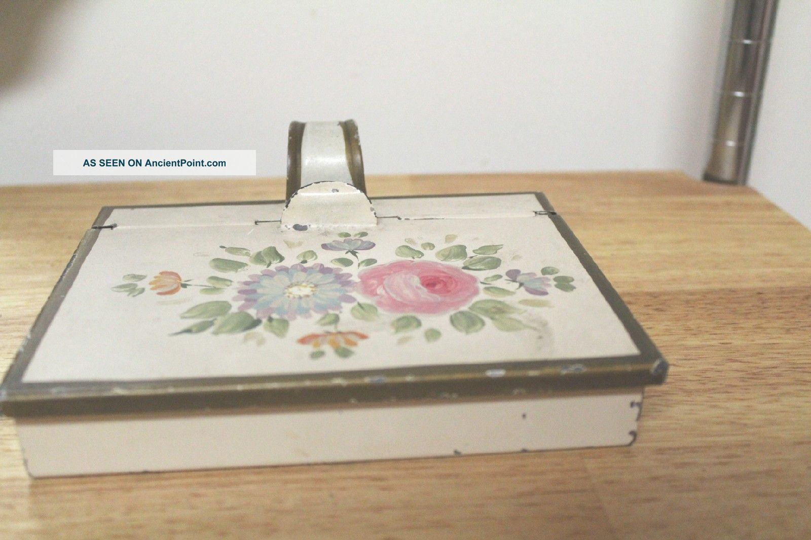 Antique Tin Toleware Butlers Silent Crumb Tray Lidded Painted Tole Crumb Tray Nr Primitives photo
