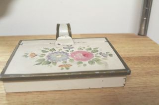 Antique Tin Toleware Butlers Silent Crumb Tray Lidded Painted Tole Crumb Tray Nr photo