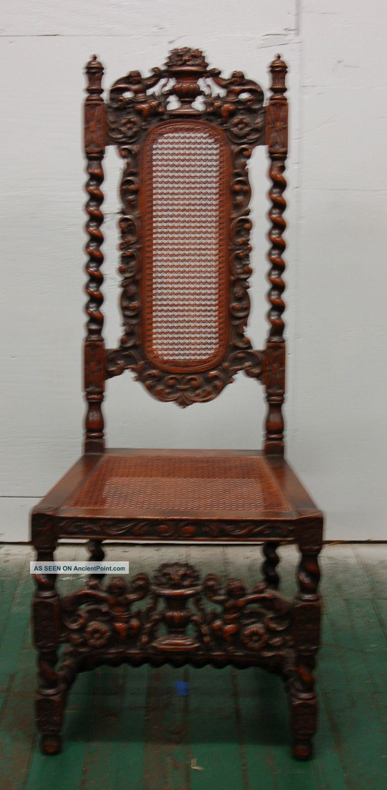 Single High Back Carved Oak Chair Cherubs Antique Mcm Knoll Mcm ...