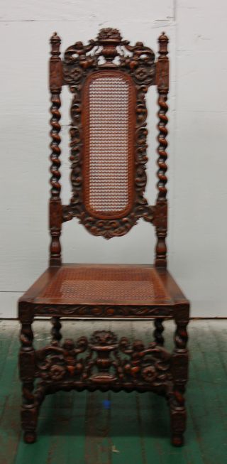 Single High Back Carved Oak Chair Cherubs Antique Mcm Knoll Mcm Best Vintage photo
