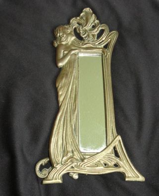 Brass Art Nouveau Figural Woman Vanity Table Top Mirror photo