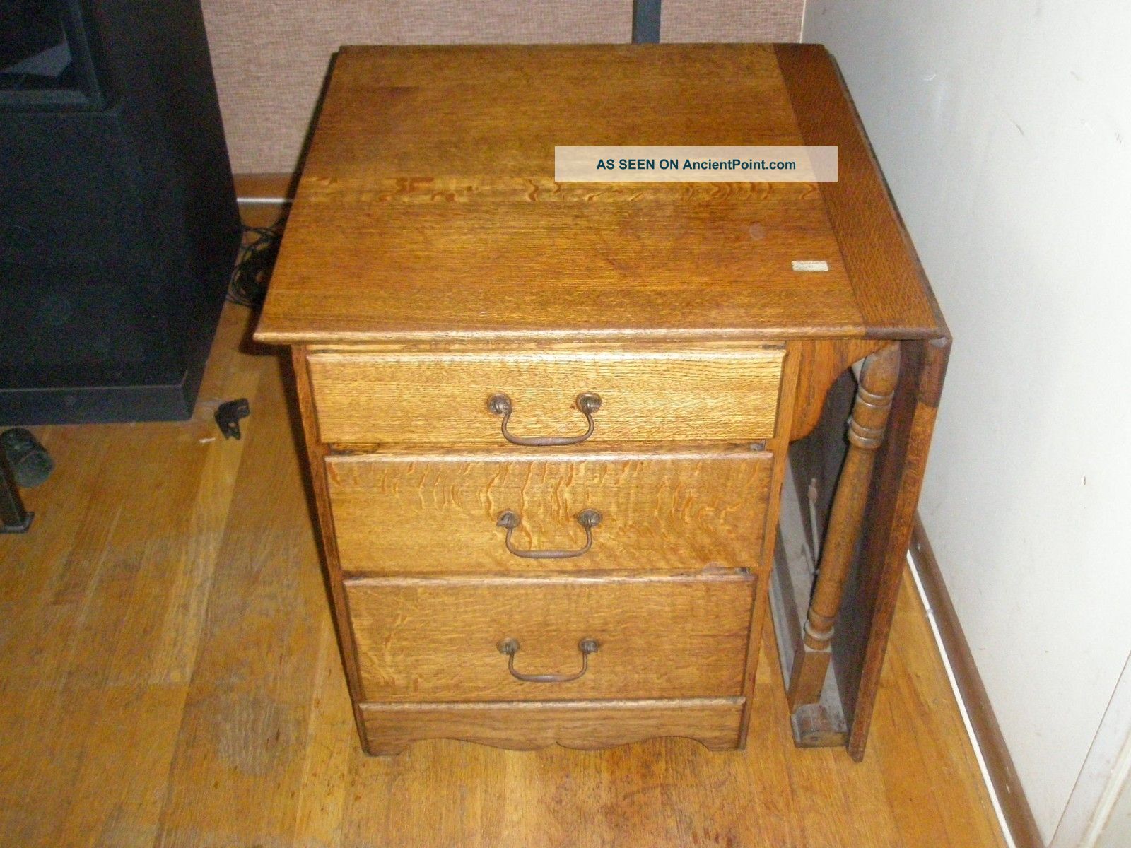 1890 Antique Signed Larkin Soap Company Sewing Table Oak 1800-1899 photo