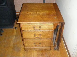 1890 Antique Signed Larkin Soap Company Sewing Table Oak photo