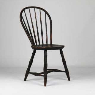American Black Painted Antique Bamboo Bowback Windsor Side Chair,  Early 19th C. photo