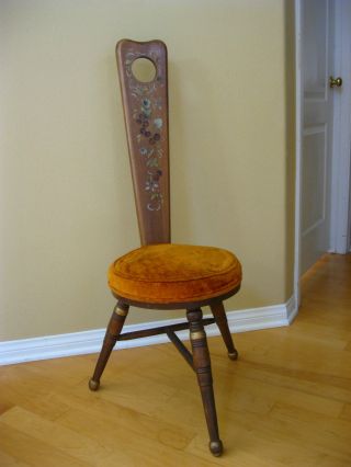 Unique One Of A Kind Vintage Mid Century Orange Velvet Accent Chair Stool 3leg photo