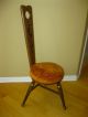 Unique One Of A Kind Vintage Mid Century Orange Velvet Accent Chair Stool 3leg Post-1950 photo 5