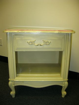 Vintage French Provincial Style Off White & Pink Stencil Night Stand Solid Wood photo
