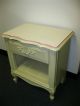 Vintage French Provincial Style Off White & Pink Stencil Night Stand Solid Wood Post-1950 photo 3