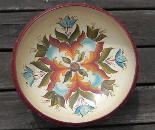 Vintage 1977 Rosemaling Wooden Ale Bowl Norwegian Christmas Quote photo