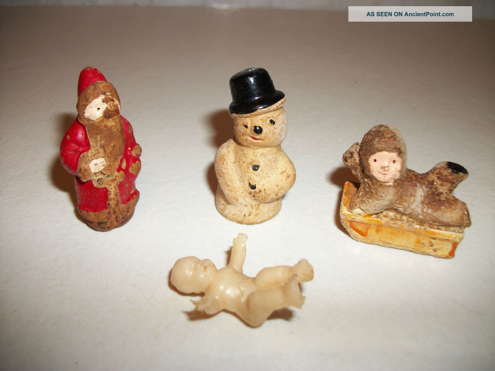 Antique Miniature Chalk Figures,  Set Of 4,  Made In England,  1930 - 40s Primitives photo