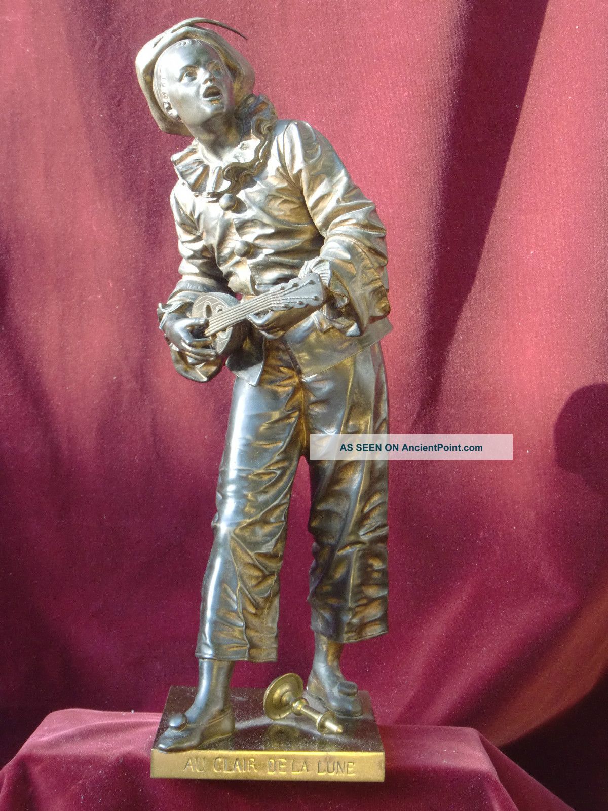 Period French Bronze Statue Musician C.  1880 Signed Bouret Metalware photo
