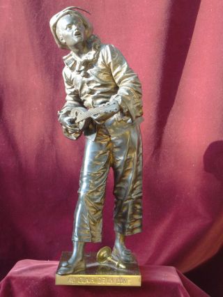 Period French Bronze Statue Musician C.  1880 Signed Bouret photo