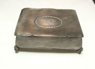 Antique Hand Hammered Pewter Box With Feet Was For Tobacco photo