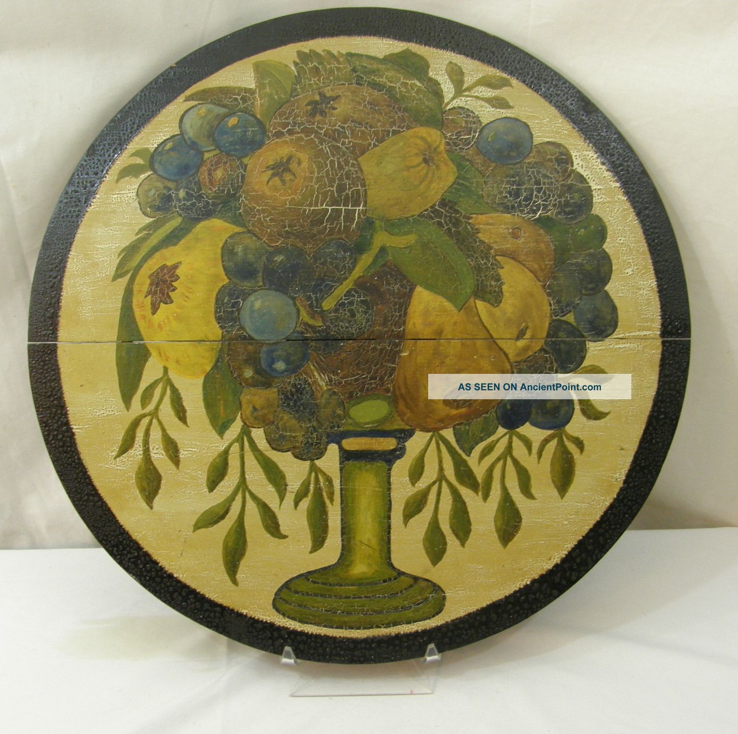 Great Antique American Primitive Folk Art Still Life Fruit Painting On Wood Primitives photo