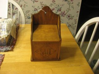 Early 1900s Wooden Salt Box With Salt In Black Ink On The Front Lift Top photo
