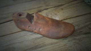 Antique Wood Shoe Last Child Size 8  Long Metal Heal Shoemaker Tack/nail Marks photo