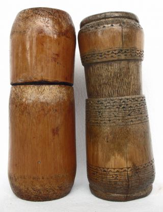 2 Pc Bamboo Betelnut Lime Container Timor Tribal Betel Nut Late 20th C photo
