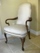 Vintage Tallback Accent Arm Chair White Designer Fabric Decorative Nails Post-1950 photo 2