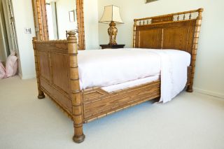 19th Century Pine Faux Bamboo 3/4 Bed W/ Custom Mattress & Box Spring photo