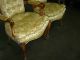 Pair Of Two Vintage French Provincial Silk Brocade Accent Arm Chairs Carved Legs Post-1950 photo 3