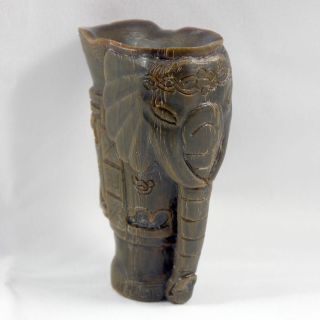 Elephant Ornate Design Carved Horn Libation Cup And Seal photo