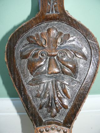 19thc Oak Hearthside Fire Bellows Carved With The Green Man photo