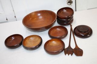 Wood Salad Bowl Set Serving Forks 8 Serving Bowls Hand Made In Haiti Modern photo