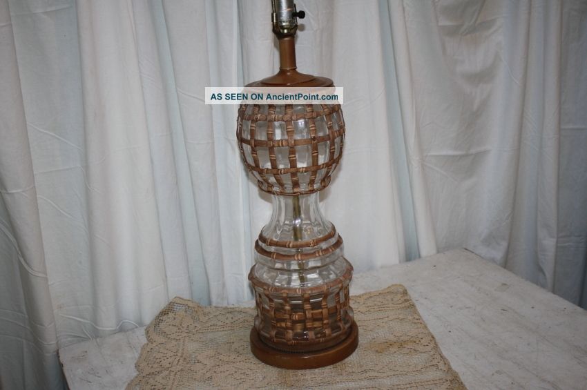Mid Century Modern Lamp Glass Applied Reed Rattan Material Earth Tones Mid-Century Modernism photo