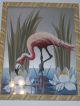 2 Vtg Oil Flamingo & Crane Painting Signed Mid Century Modern - Art Deco Mid-Century Modernism photo 2
