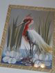 2 Vtg Oil Flamingo & Crane Painting Signed Mid Century Modern - Art Deco Mid-Century Modernism photo 3