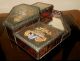 Antique Victorian Beveled Rose Thick Glass Vanity Jewelry Box Set Mirror Ornate Victorian photo 9