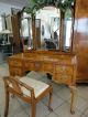 Queen Anne Antique English 1800 ' S Wardrobe Dresser Mirrored Vanity Night Stand 1800-1899 photo 2