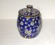 Old Cloisonne Blue Enamel Humidor Barrel Shape Jar Canister Box Boxes photo 1