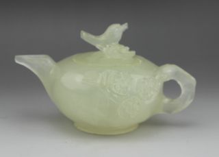 China Afghanistan White Jade Carved,  The Magpies And Plum Flower Pattern Teapot photo