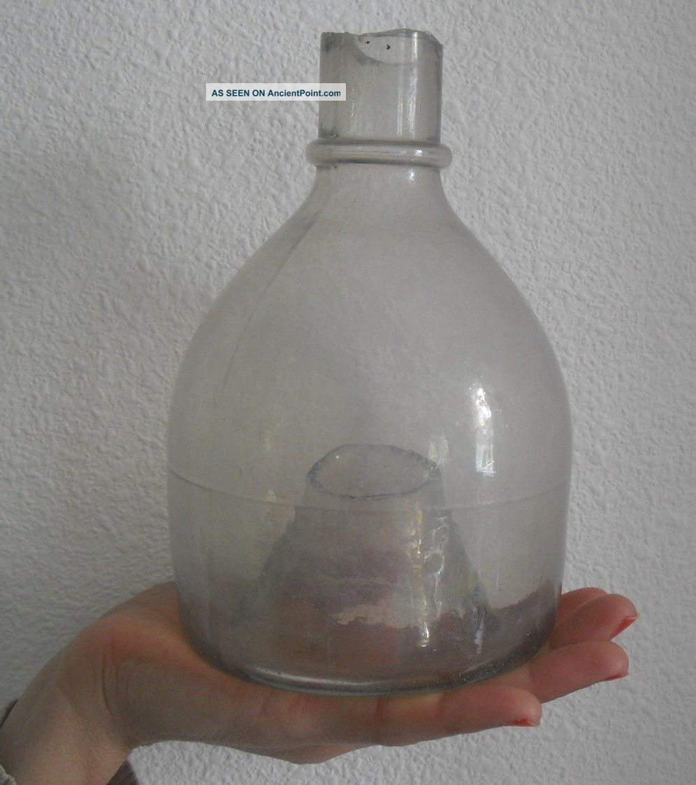Antique Rustic Glass Fly Trap.  Fly Catcher.  Bouteille Attrape Mouche.  Flycatcher Primitives photo