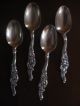Sterling Silver Set Of 4 Gorgeous Flower Engraved Mini Spoons 