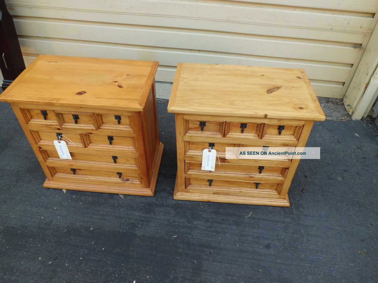 49641 Pair Rustic Pine 7 Drawer Nightstand End Table S Post-1950 photo