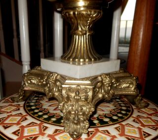 Antique Gilt Brass Marble Base Torchiere Art Nouveau Floor Lamp Ornate Figural photo