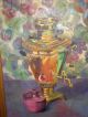 Vintage Oil Painting Of Still Life W/ Samovar / Pottery Signed Billings (listed) Mid-Century Modernism photo 5