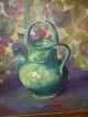 Vintage Oil Painting Of Still Life W/ Samovar / Pottery Signed Billings (listed) Mid-Century Modernism photo 6