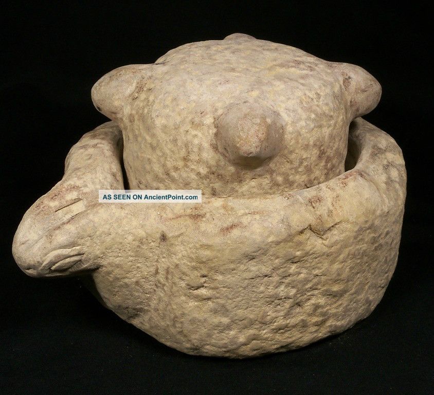 Antique Medieval Stone Little Mortar With Particular Pestle Ad 1000 - 1300 Primitives photo
