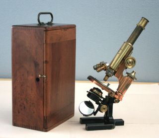 Carl Zeiss Jena Antique Brass Microscope Stativ Iia W/mahogany Wood Case - 1891 photo