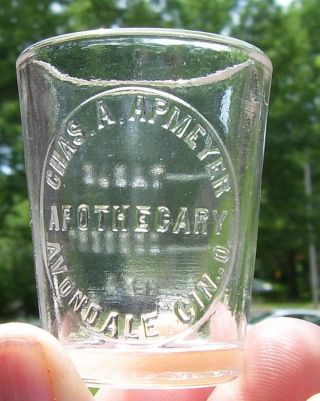 Antique Apothecary Medicine Dose Cup Shot Glass Advertising Apmeyer Cincinnati photo