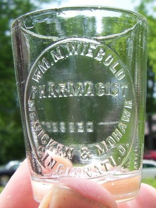Antique Apothecary Medicine Dose Cup Shot Glass Advertising Wiebold Cincinnati photo