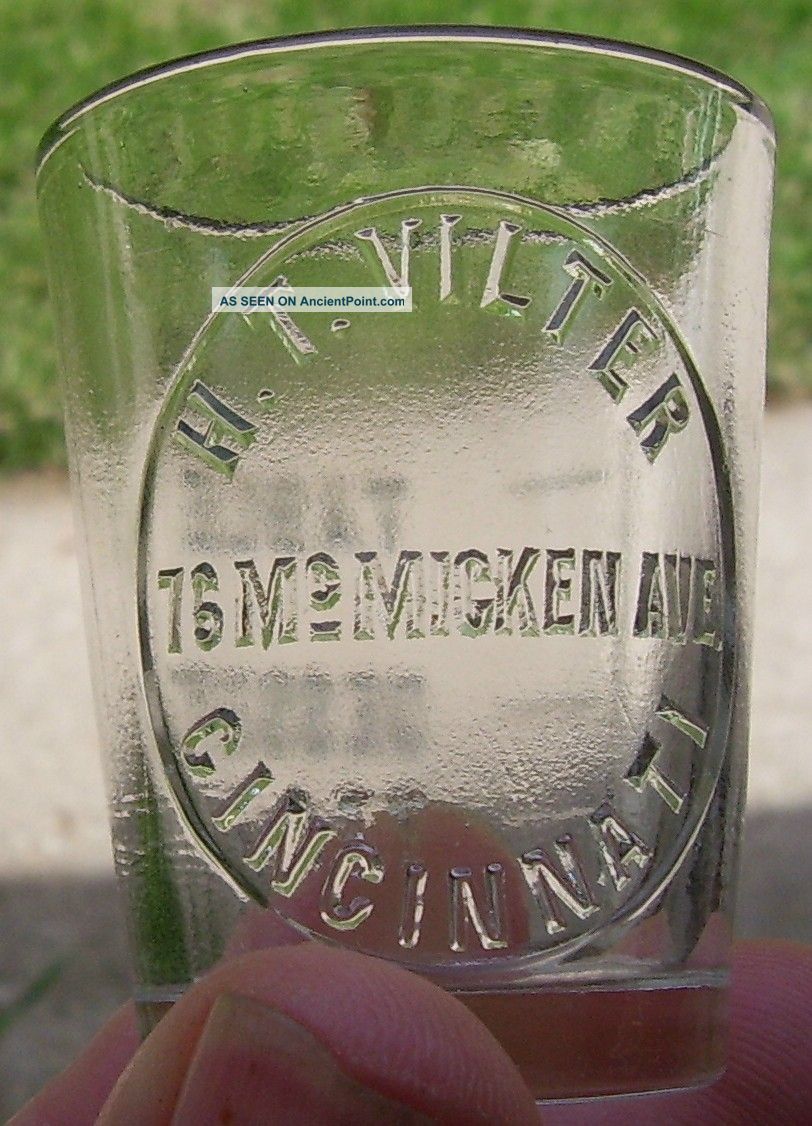Antique Apothecary Medicine Dose Cup Shot Glass Advertising Ht Vilter Cincinnati Bottles & Jars photo
