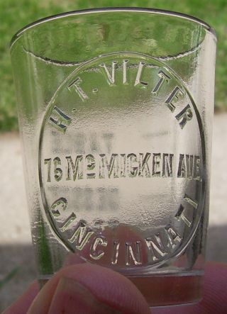 Antique Apothecary Medicine Dose Cup Shot Glass Advertising Ht Vilter Cincinnati photo