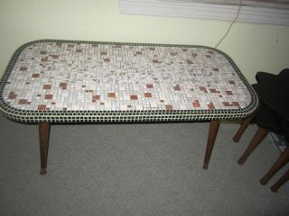 Abstract Atomic Mosaic Tile Mid Century Modern 50s Coffee Table Peg Leg Ohio photo