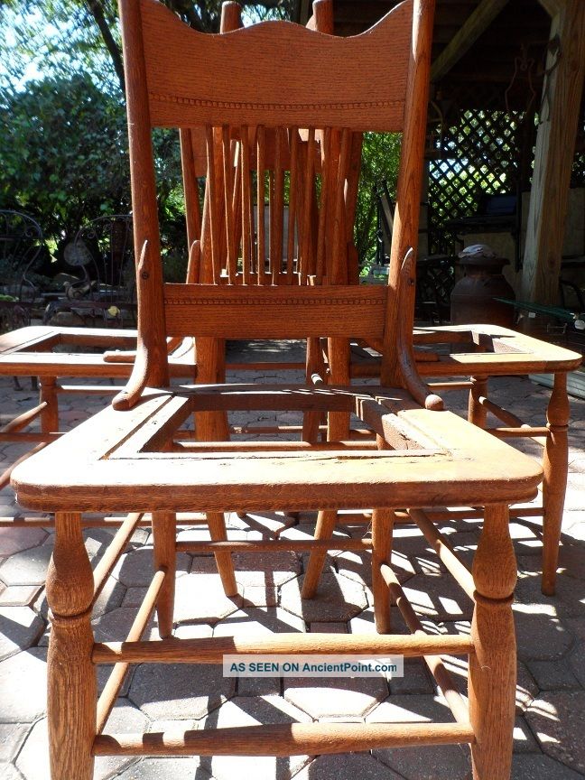 Quarter Sawn Tiger Oak Antique Chairs Set Of 4 Pressed Back Refinished 1900-1950 photo