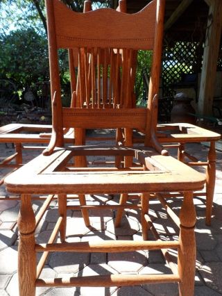 Quarter Sawn Tiger Oak Antique Chairs Set Of 4 Pressed Back Refinished photo